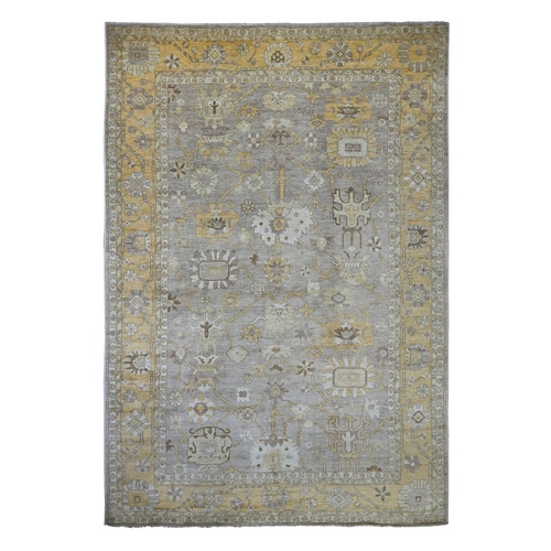 Light Brown, Afghan Angora Oushak with All Over Leaf Design, Densely Woven, Hand Knotted, Pure Wool, Oversized, XL, Oriental 
