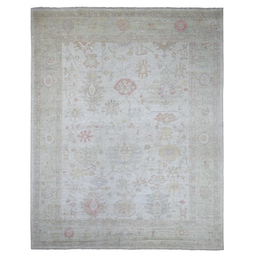Cloud Gray, Hand Knotted, Afghan Angora Oushak with All Over Leaf Design, Densely Woven, 100% Wool, Oversized, XL, Oriental 
