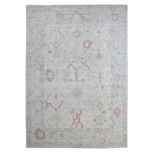 Oyster Gray, Afghan Angora Oushak with All Over Leaf Design, Densely Woven, Hand Knotted, 100% Wool, Oriental 