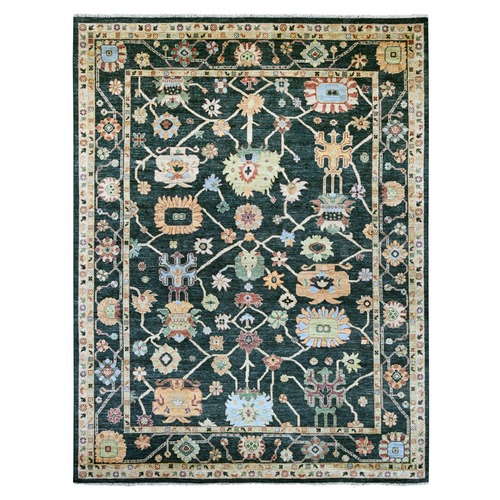 Charleston Green, Hand Knotted, Afghan Angora Oushak with Colorful Leaf Design, Densely Woven, 100% Wool, Oriental 