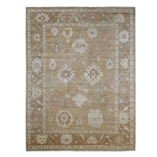Honey Brown, Afghan Angora Oushak with All Over Leaf Design, Densely Woven, Hand Knotted, 100% Wool, Oriental 