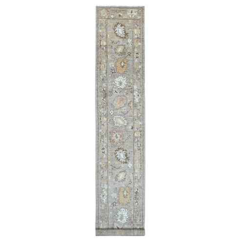 Light Brown, Hand Knotted, Afghan Angora Oushak with All Over Leaf Design, 100% Wool, Densely Woven, XL Runner, Oriental 