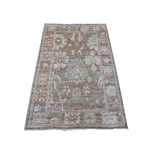 Coffee Brown, Afghan Angora Oushak with All Over Leaf Design, Densely Woven, Hand Knotted, 100% Wool, Oriental 