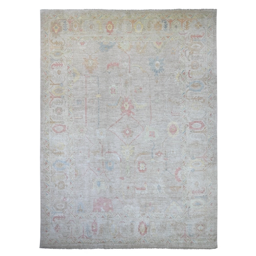 Light Brown, Afghan Angora Oushak with All Over Vines Design, Densely Woven, Hand Knotted, 100% Wool, Oversized, XL, Oriental 