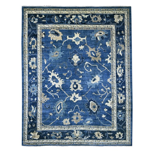 Imperial Blue, Afghan Angora Oushak with All Over Leaf Design, Densely Woven, Hand Knotted, 100% Wool, Oversized, XL, Oriental 