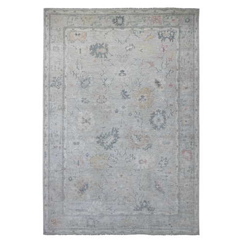 Spanish Gray, Hand Knotted, Afghan Angora Oushak with All Over Leaf Design, Densely Woven, 100% Wool, Oversized, XL, Oriental 