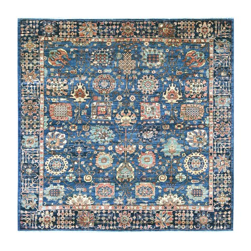 Imperial Blue, Aryana Grade, Northwest Persian with All Over Design, Vegetable Dyes, High Mountain Wool, Hand Knotted, Densely Woven, Square, Oriental 