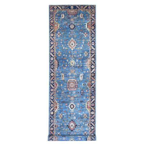 Imperial Blue, Heriz All Over Design, Hand Knotted, Aryana Collection, Vegetable Dyes, High Mountain Wool, Soft Pile, Densely Woven, XL, Wide Runner, Oriental 