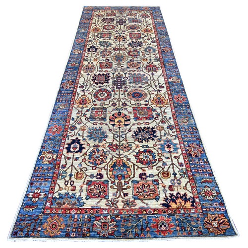 Oyster Gray, Aryana Grade, Northwest Persian with All Over Design, Vegetable Dyes, High Mountain Wool, Hand Knotted, Densely Woven, Wide Runner, Oriental 