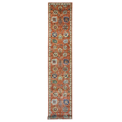 Rust Red, Northwest Persian All Over Design, Aryana Grade, Vegetable Dyes, Soft Pile, High Mountain Wool, Hand Knotted, Densely Woven, XL Runner, Oriental 
