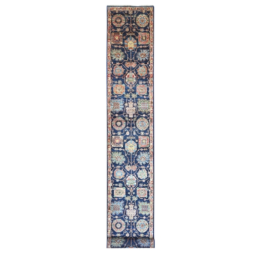 Yale Blue, Aryana Grade, Northwest Persian with All Over Design, Vegetable Dyes, High Mountain Wool, Hand Knotted, Densely Woven, XL Runner, Oriental 