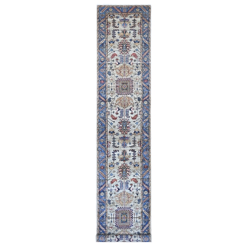 Misty Gray, Hand Knotted, Heriz All Over Design, Aryana Grade, Vegetable Dyes, High Mountain Wool, Soft Pile, Densely Woven, XL Runner, Oriental 