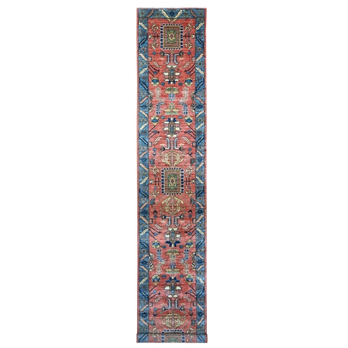 Savvy Red, Aryana Collection, Heriz Design, Hand Knotted, High Mountain Wool, Soft Pile, Vegetable Dyes, Densely Woven, XL Runner, Oriental 