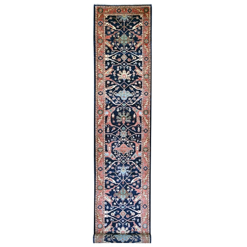 Yale Blue, Vegetable Dyes, Aryana Grade, Bijar Garus Design, High Mountain Wool, Hand Knotted, Soft Pile, Densely Woven, XL Runner, Oriental 