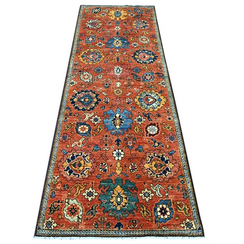 Rust Red, Northwest Persian All Over Design, Aryana Grade, Vegetable Dyes, Soft Pile, High Mountain Wool, Hand Knotted, Densely Woven, Runner, Oriental Rug