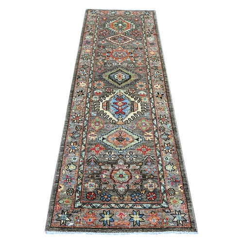Sonic Gray, Aryana Collection, Peshawar with Karajeh Design, Vegetable Dyes, High Mountain Wool, Hand Knotted, Runner, Oriental 