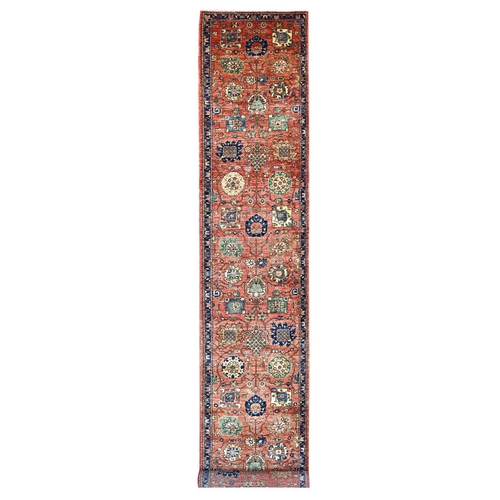 Coral Red, Northwest Persian All Over Design, Aryana Grade, Vegetable Dyes, Soft Pile, High Mountain Wool, Hand Knotted, Densely Woven, XL Runner, Oriental Rug