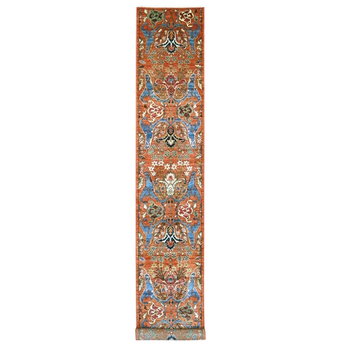 Rust Orange, Aryana Grade, Bijar Garus Design, High Mountain Wool, Hand Knotted, Vegetable Dyes, Soft Pile, Densely Woven, XL Runner, Oriental 