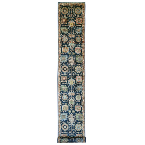 Yale Blue, Aryana Grade, Northwest Persian with All Over Design, Vegetable Dyes, High Mountain Wool, Hand Knotted, Densely Woven, XL Runner, Oriental 