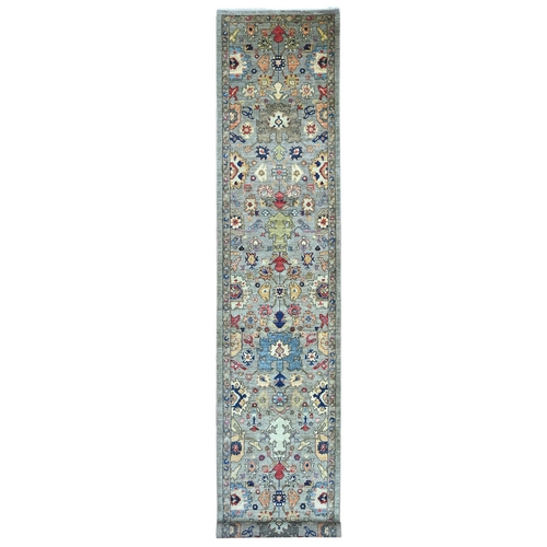 Spanish Gray, Heriz All Over Design, Aryana Collection, Vegetable Dyes, Hand Knotted, Soft Pile, High Mountain Wool, Densely Woven, XL Runner, Oriental Rug