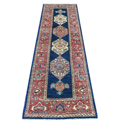 Yale Blue, Serapi Heriz Bakshaish Design, High Mountain Wool, Aryana Collection, Vegetable Dyes, Soft Pile, Hand Knotted, Densely Woven, Runner, Oriental 