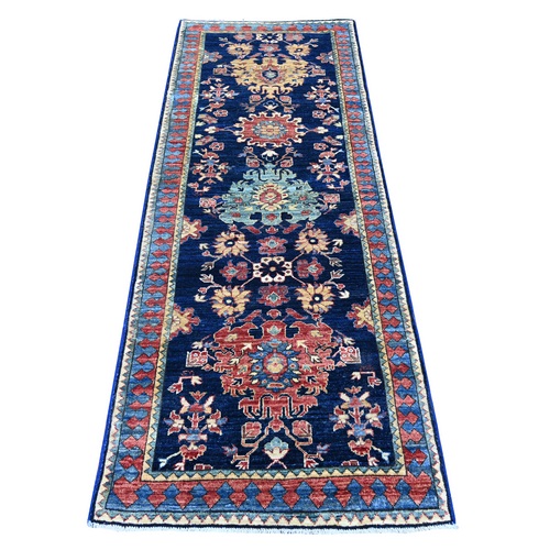 Midnight Blue, Hand Knotted, Heriz All Over Design, Aryana Grade, Vegetable Dyes, High Mountain Wool, Soft Pile, Densely Woven, Runner, Oriental 
