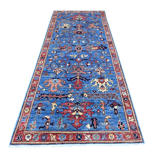 Imperial Blue, Heriz All Over Design, Aryana Collection, Vegetable Dyes, Hand Knotted, Soft Pile, High Mountain Wool, Densely Woven, Wide Runner, Oriental 