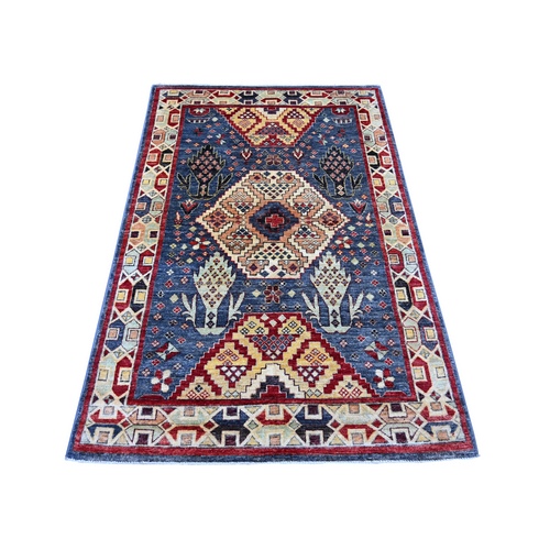 Aegean Blue, Aryana Grade, Northwest Persian Design with Serrated Medallion, Hand Knotted, High Mountain Wool, Soft Pile, Vegetable Dyes, Oriental 