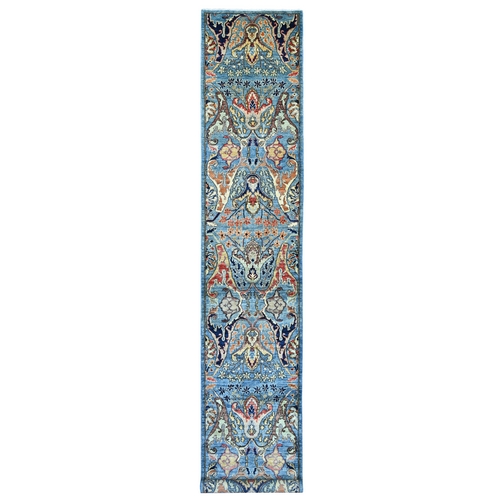Carolina Blue, Vegetable Dyes, Bijar Garus Design, High Mountain Wool, Aryana Grade, Hand Knotted, Soft Pile, Densely Woven, XL Runner, Oriental 