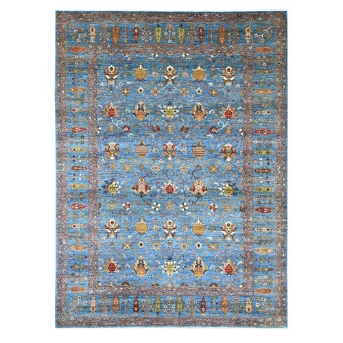 Marlin Blue, Hand Knotted, Afghan Sultani with Pomegranate Design, Denser Weave, Vegetable Dyes, Soft Wool, Oriental 
