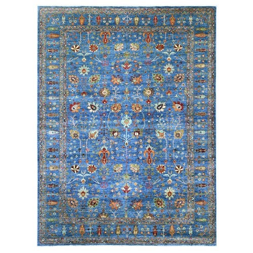 Bayern Blue, Afghan Sultani with All Over Design, Hand Knotted, Denser Weave, Vegetable Dyes, Soft Wool, Oriental 