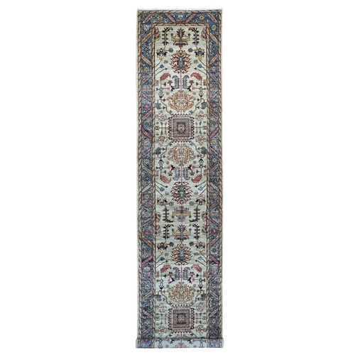 Light Green, Aryana Collection, Heriz Design, Hand Knotted, High Mountain Wool, Soft Pile, Vegetable Dyes, Densely Woven, XL Runner, Oriental 