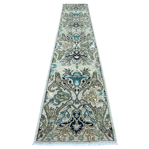 Stone Gray, Bijar Garus Design, High Mountain Wool, Aryana Grade, Hand Knotted, Soft Pile, Vegetable Dyes, Densely Woven, Runner, Oriental Rug