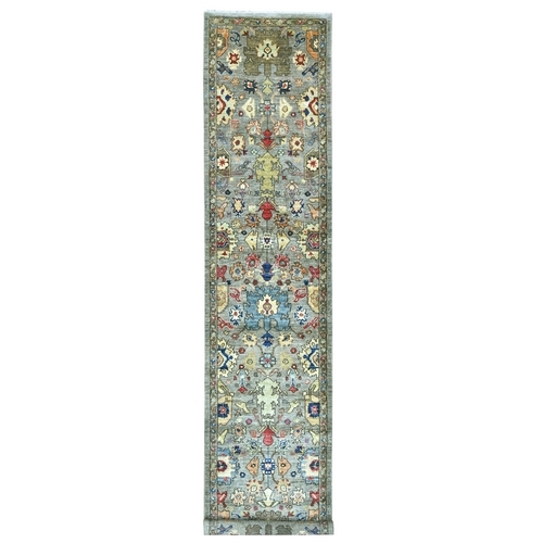Spanish Gray, Aryana Collection, Heriz All Over Design, Vegetable Dyes, Hand Knotted, Soft Pile, High Mountain Wool, Densely Woven, XL Runner, Oriental 