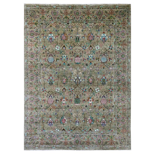 Green Cast, Afghan Sultani with Pomegranate Design, Hand Knotted, High Mountain Wool, Soft Pile, Vegetable Dyes, Densely Woven, Oriental 