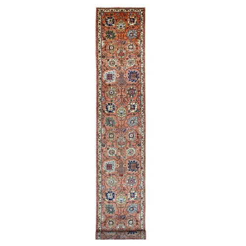 Coral Red, Northwest Persian All Over Design, Aryana Grade, Hand Knotted, Vegetable Dyes, Soft Pile, High Mountain Wool, Densely Woven, XL Runner, Oriental 