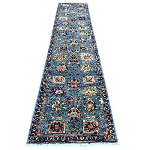 Marlin Blue, Northwest Persian All Over Design, Aryana Grade, Hand Knotted, Vegetable Dyes, Soft Pile, High Mountain Wool, Densely Woven, Runner, Oriental 