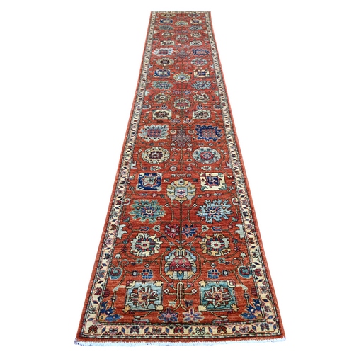 Rust Orange, Northwest Persian All Over Design, Aryana Grade, Hand Knotted, Vegetable Dyes, Soft Pile, High Mountain Wool, Densely Woven, Runner, Oriental 