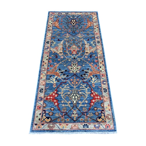 Imperial Blue, Peshawar with Bijar Garus Design, High Mountain Wool, Aryana Grade, Hand Knotted, Soft Pile, Vegetable Dyes, Densely Woven, Runner, Oriental 