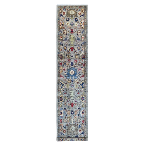 Spanish Gray, Heriz All Over Design, Aryana Collection, Vegetable Dyes, Hand Knotted, Soft Pile, High Mountain Wool, Densely Woven, XL Runner, Oriental 