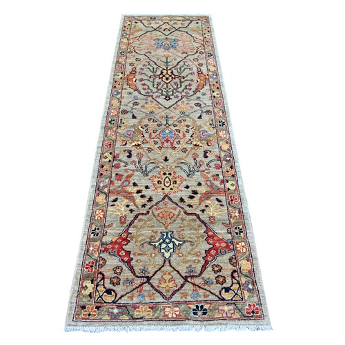 Stone Gray, Peshawar with Bijar Garus Design, Hand Knotted, High Mountain Wool, Aryana Grade, Soft Pile, Vegetable Dyes, Densely Woven, Runner, Oriental 