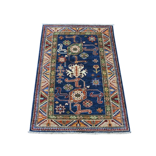 Navy Blue, Afghan Super Kazak with Northwest Persian Design, Vegetable Dyes, Pure Wool, Hand Knotted, Oriental 