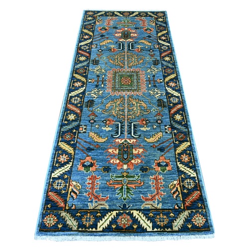 Marlin Blue, Aryana Collection, Heriz Design, Hand Knotted, High Mountain Wool, Soft Pile, Vegetable Dyes, Densely Woven, Runner, Oriental 