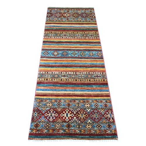 Colorful, Afghan Super Kazak with Khorjin Design, Natural Dyes, Hand Knotted, Velvety Wool, Dense Weave, Runner, Oriental 