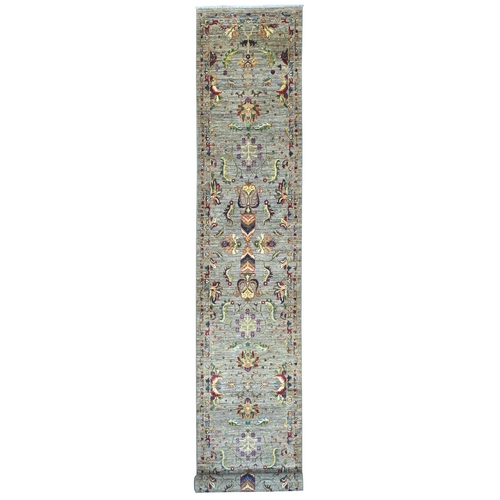 Pastel Gray, Hand Knotted, Ziegler Mahal All Over Design, Denser Weave, Vegetable Dyes, Soft Wool, XL Runner, Oriental 