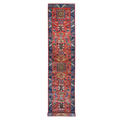 Savvy Red, Aryana Collection, Heriz All Over Design, Hand Knotted, High Mountain Wool, Soft Pile, Vegetable Dyes, Densely Woven, XL Runner, Oriental 