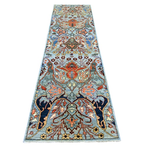 Baby Blue, Bijar Garus Design, High Mountain Wool, Aryana Grade, Hand Knotted, Soft Pile, Vegetable Dyes, Densely Woven, Runner, Oriental 