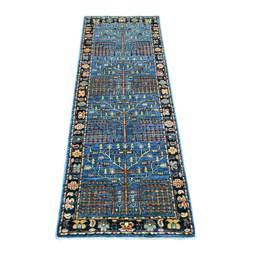 Imperial Blue, Aryana Collection, Northwest Persian Influence with Willow Tree Design, Hand Knotted, High Mountain Wool, Soft Pile, Vegetable Dyes, Densely Woven, Narrow Runner, Oriental 