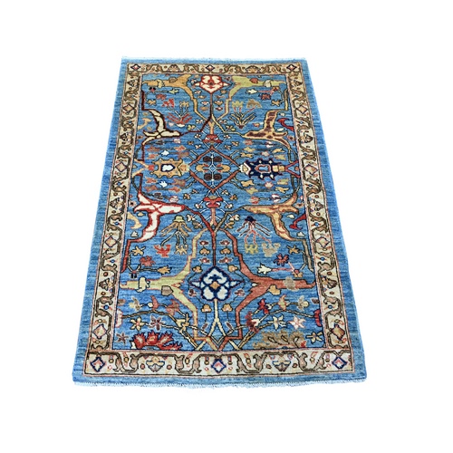 Marlin Blue, Peshawar with Bijar Garus Design, Hand Knotted, High Mountain Wool, Aryana Grade, Soft Pile, Vegetable Dyes, Densely Woven, Oriental 