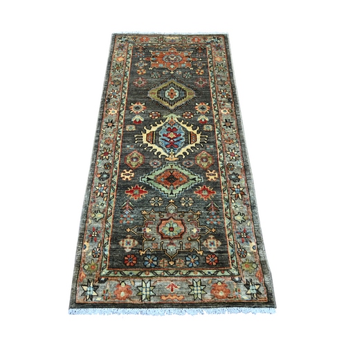 Mocha Brown, Aryana Grade, Peshawar with Karajeh Design, Hand Knotted, High Mountain Wool, Vegetable Dyes, Runner, Oriental 